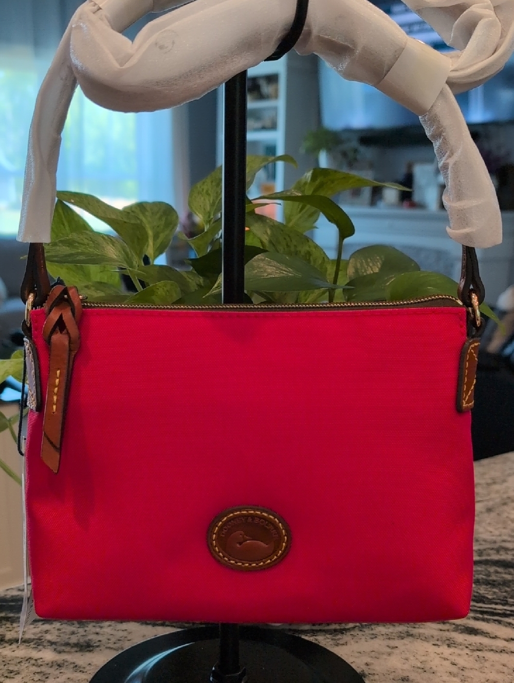 Dooney & Bourke Red Rosie Crossbody Bag with Brown Leather Trim